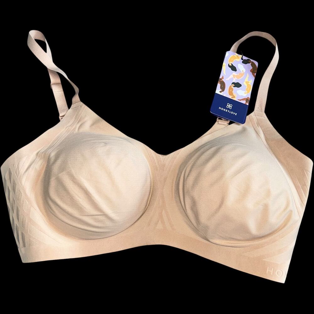 NWT Honeylove Silhouette Bra with Removable Pads in Sand Biege Size 1X or XL